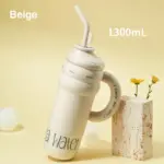 Large 304 stainless steel thermos cup for girls large capacity thermos pot household straw cup 1300mL/44 oz - Image 2