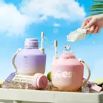 Large Capacity Portable Outdoor Water Kettle with Straw Big Belly Mug 1400mL/47oz - Image 12